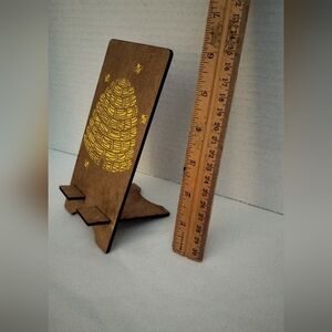 Wooden Phone Stand with Yellow Beehive Design Chalk Couture